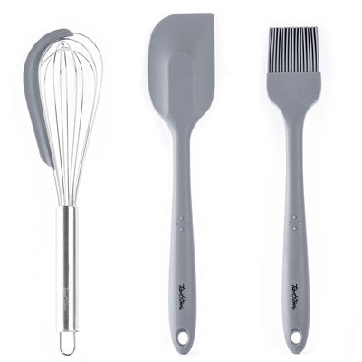 GRİ RENKLİ 3LÜ SİLİKON SPATULA,FIRÇA VE ÇIRPICI SETİ