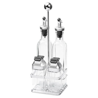 METAL STANDLI 4LÜ CAM SOSLUK SETİ - GRİ KAPAKLI 170ML/80ML